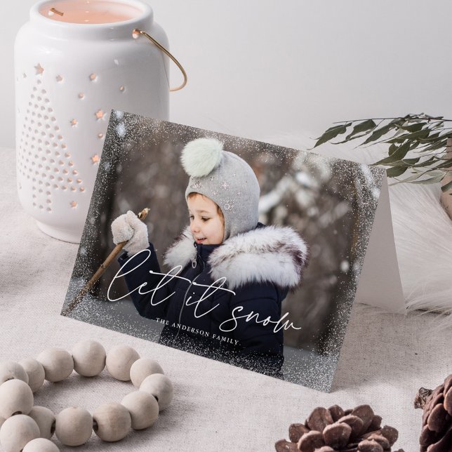 Tarjeta Festiva Foto moderna con guión de nieve Let it Snow (Subido por el creador)
