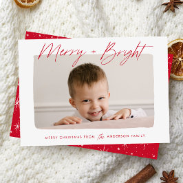 Tarjeta Festiva Foto moderna con guión rojo alegre y brillante