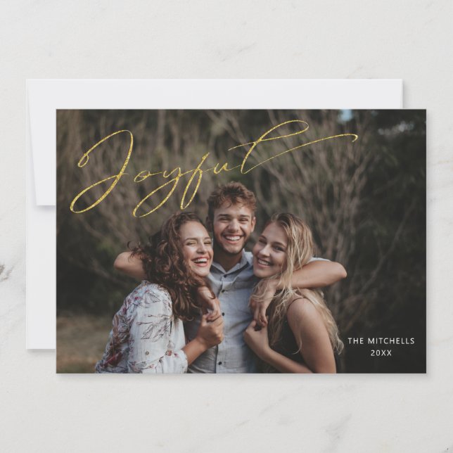 Tarjeta Festiva Foto moderna con un guión de caligrafía alegre de  (Anverso)