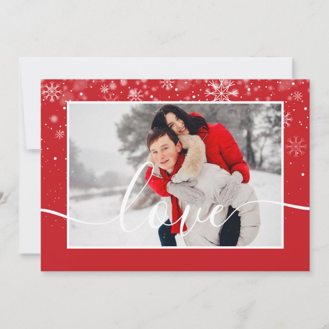 Tarjeta Festiva Foto moderna Copos de nieve con guión de amor (Anverso)