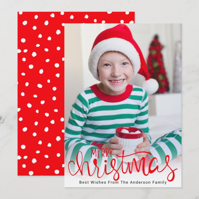 Tarjeta Festiva Foto moderna de escritura navideña de merry (Anverso / Reverso)