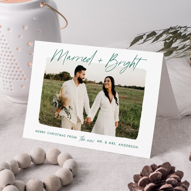 Tarjeta Festiva Foto moderna de escritura verde brillante y casada (Subido por el creador)