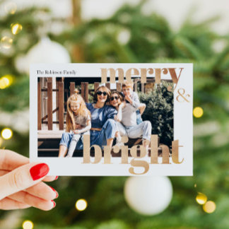 Tarjeta Festiva Foto moderna de Golden Merry y Navidades brillante