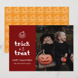 Tarjeta Festiva Foto moderna de Halloween para familia de truco o 