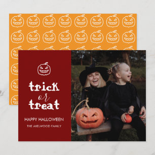 Tarjeta Festiva Foto moderna de Halloween para familia de truco o