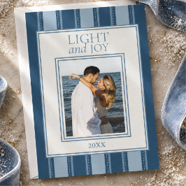 Tarjeta Festiva Foto moderna de Hanukkah Light and Joy azul