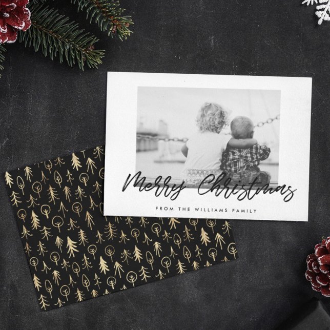 Tarjeta Festiva Foto moderna de la familia Black & White Merry Chr (Subido por el creador)