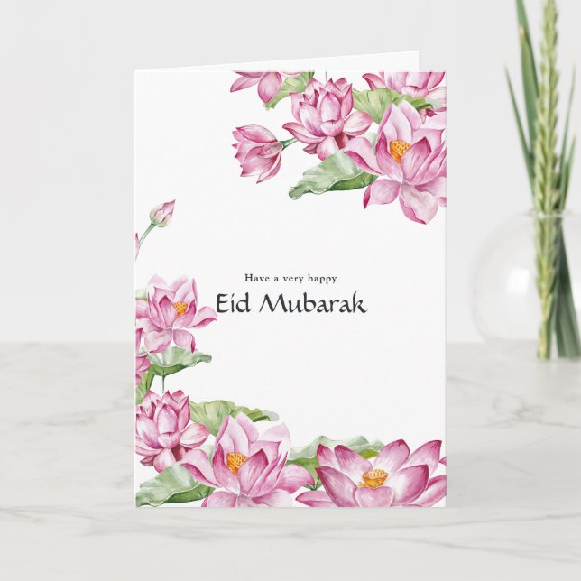 Tarjeta Festiva Foto moderna de la familia de flores Eid Mubarak P (Anverso)