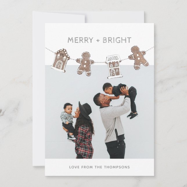 Tarjeta Festiva Foto moderna de la familia Gingerbread Gingham (Anverso)