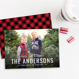 Tarjeta Festiva Foto moderna de la familia Red Buffalo Plaid