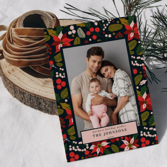 Tarjeta Festiva Foto moderna de nochebuena azul oscura y roja (Subido por el creador)