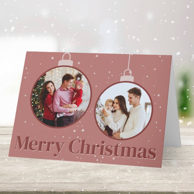 Tarjeta Festiva Foto moderna de ornamento navideño roja (Capturing love and joy in every Christmas ball ornament frame.)