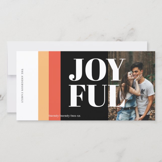 Tarjeta Festiva Foto moderna de oro rojo blanco negro alegre (Anverso)