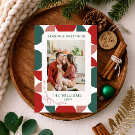 Tarjeta Festiva Foto moderna de patrón floral geométrico verde y r