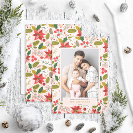 Tarjeta Festiva Foto moderna de poinsettia rosa silenciada festiva