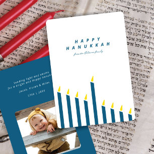 Tarjeta Festiva Foto moderna de velas de Hanukkah blancas y azul v