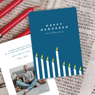 Tarjeta Festiva Foto moderna de velas de Hanukkah en azul turquesa