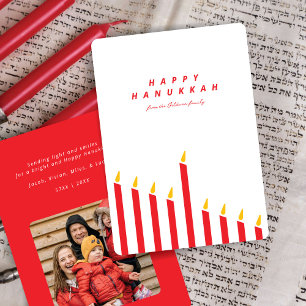 Tarjeta Festiva Foto moderna de velas de Hanukkah rojas y blancas