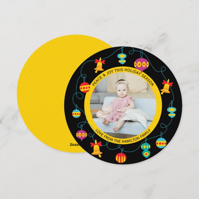 Tarjeta Festiva Foto moderna de Wreath de navidades (Anverso / Reverso)