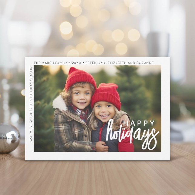 Tarjeta Festiva Foto moderna - Offset de borde blanco mínimo Feliz (Modern, minimal Holiday Greeting Card)