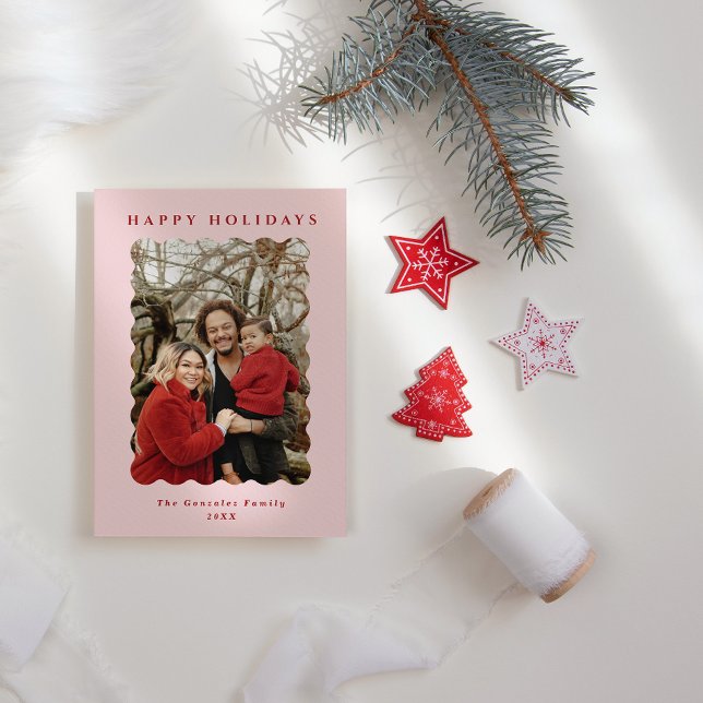 Tarjeta Festiva Foto moderna rosa y marea roja ondulada (Subido por el creador)