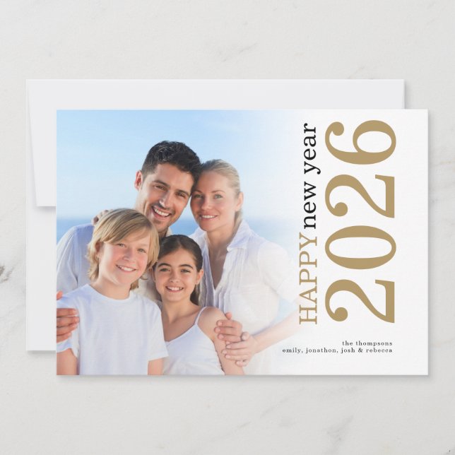 Tarjeta Festiva Foto moderna texto girado Feliz Año Nuevo 2026 (Anverso)