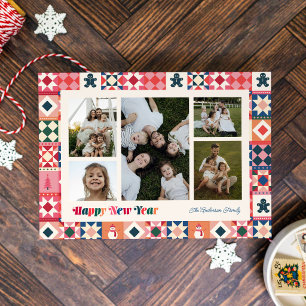 Tarjeta Festiva Foto multicolor de Año Nuevo en patchwork