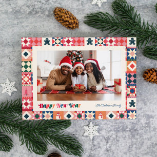 Tarjeta Festiva Foto multicolor de Año Nuevo en patchwork