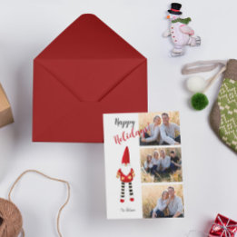 Tarjeta Festiva Foto múltiple con Santa ilustrada