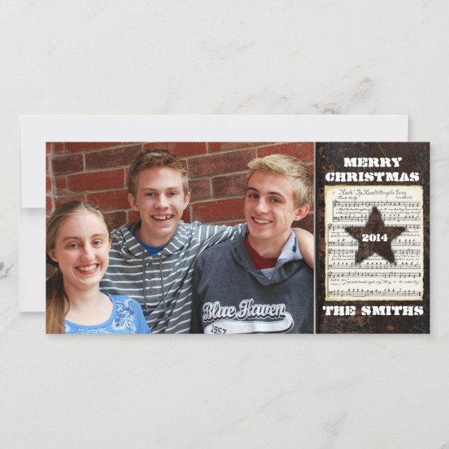 Tarjeta Festiva Foto musical de Navidades de cuero de época de Tex (Anverso)