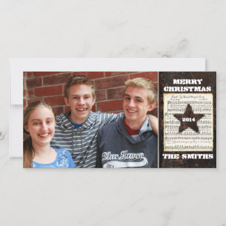 Tarjeta Festiva Foto musical de Navidades de cuero de época de Tex