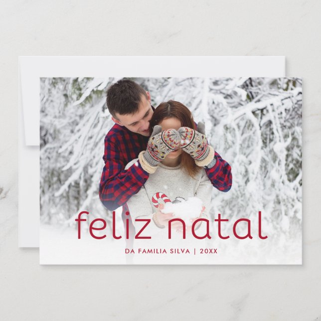 Tarjeta Festiva Foto natal simple y de la diversión del rojo el | (Anverso)