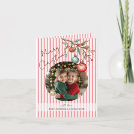 Tarjeta Festiva Foto Navidades de color acuático de bandas de cara