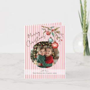 Tarjeta Festiva Foto Navidades de color acuático de bandas de cara
