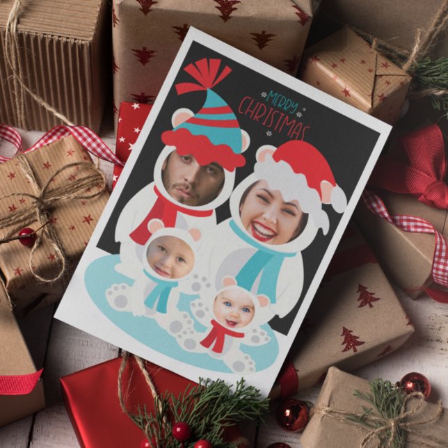 Tarjeta Festiva Foto Navidades personalizados Familia de oso polar (Subido por el creador)
