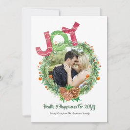 Tarjeta Festiva FOTO Navidades Years JOY WREATH Personalizado