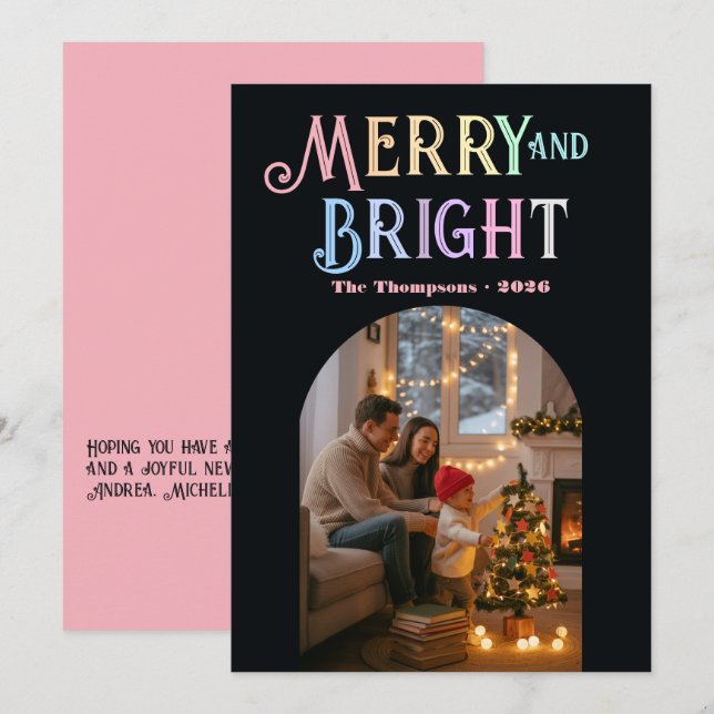 Tarjeta Festiva Foto navideña colorida y alegre (Anverso / Reverso)