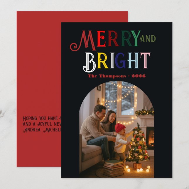 Tarjeta Festiva Foto navideña colorida y alegre (Anverso / Reverso)