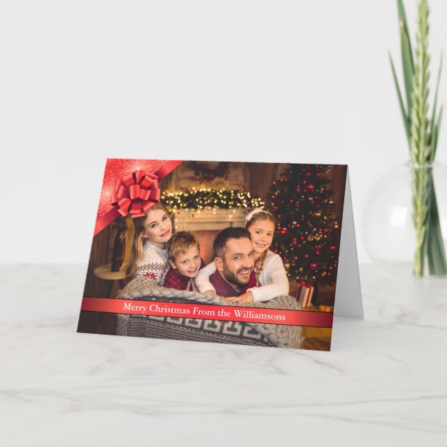 Tarjeta Festiva Foto navideña con arándano rojo y cebón (Anverso)