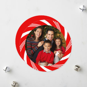 Tarjeta Festiva Foto navideña con espiral de bastón de caramelo ro