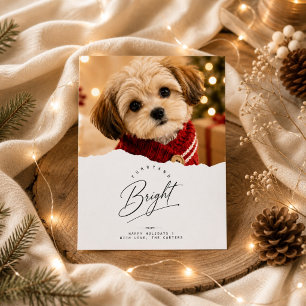 Tarjeta Festiva Foto navideña de cachorro con borde desgarrado y p
