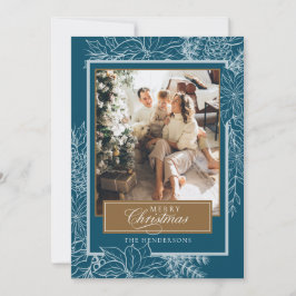 Tarjeta Festiva Foto navideña del merry botánico turquesa