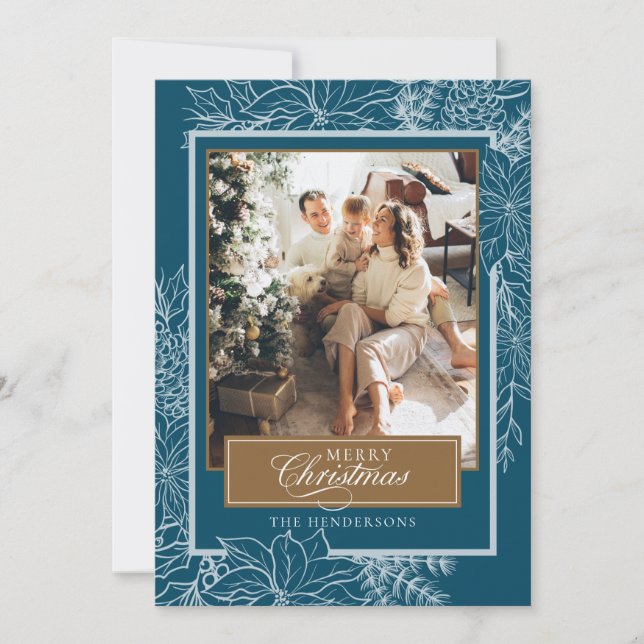 Tarjeta Festiva Foto navideña del merry botánico turquesa (Anverso)