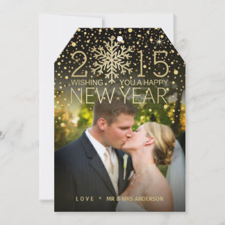 Tarjeta Festiva Foto navideña feliz año nuevo Snowflake Confetti