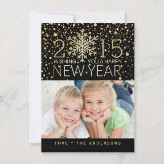 Tarjeta Festiva Foto navideña feliz año nuevo Snowflake Confetti