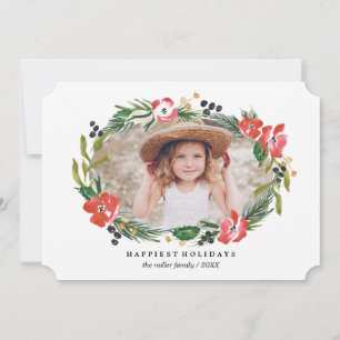 Tarjeta Festiva Foto navideña floral en acuarela chic
