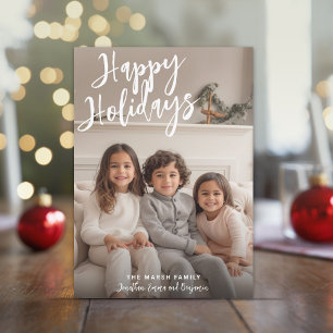 Tarjeta Festiva Foto Navideña Manuscrita Feliz Cuadros Acuáticos