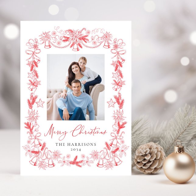 Tarjeta Festiva Foto navideña marco rojo Chinoiserie (Subido por el creador)