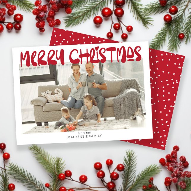 Tarjeta Festiva Foto navideña personalizada (Merry Christmas Photo Personalized Holiday Card by Ricaso. Fun bold and colorful holiday cards)