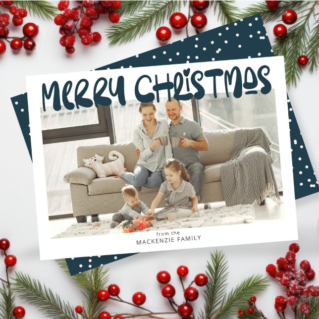 Tarjeta Festiva Foto navideña personalizada (Merry Christmas Photo Personalized Holiday Card by Ricaso. Fun bold and colorful holiday cards)